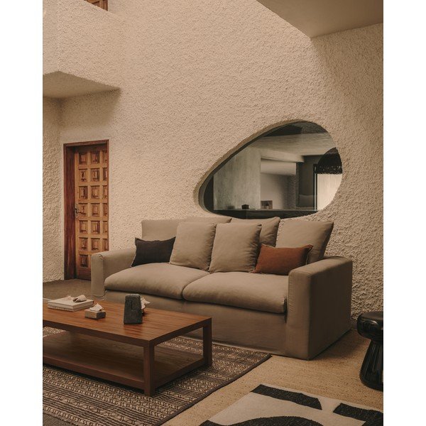 Antracitno siva lanena sofa 240 cm Nora – Kave Home-image-4