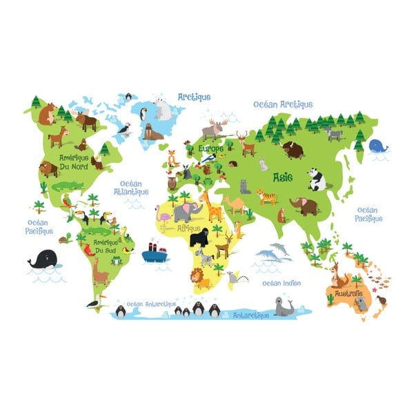 Zidna samoljepljiva naljepnica Ambiance Childrens World Map
