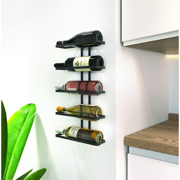 Crni zidni metalni stalak za vino za 5 boca Lava - Metaltex-image-2