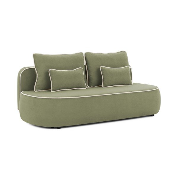 Kaki zelena/bež baršunasti sklopiva/s prostorom za odlaganje sofa 210 cm Saga – Ropez