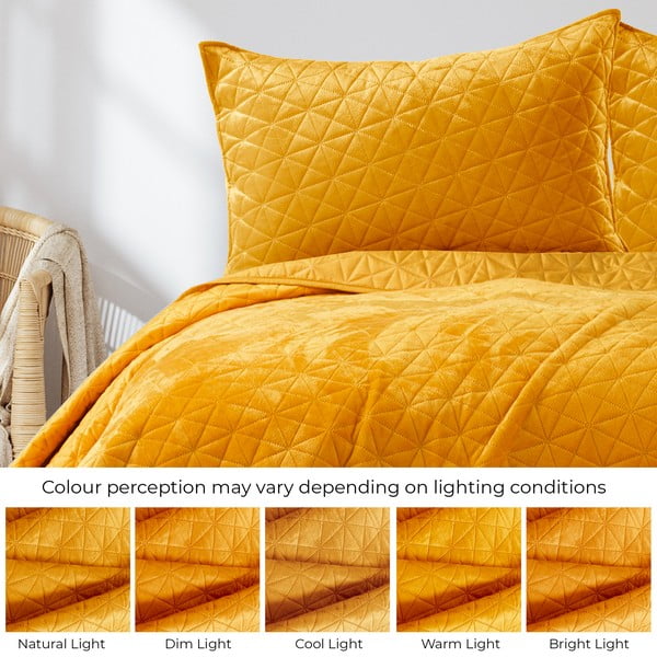 Žuti  prošiven prekrivač od samta 260x280 cm Laila – AmeliaHome-image-4