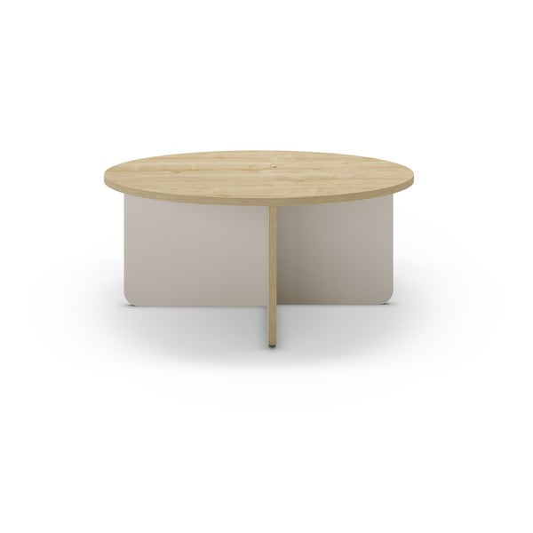 Krem/u prirodnoj boji okrugao stolić za kavu s pločom stola u dekoru hrasta ø 80 cm Hillary – Marckeric-image-2