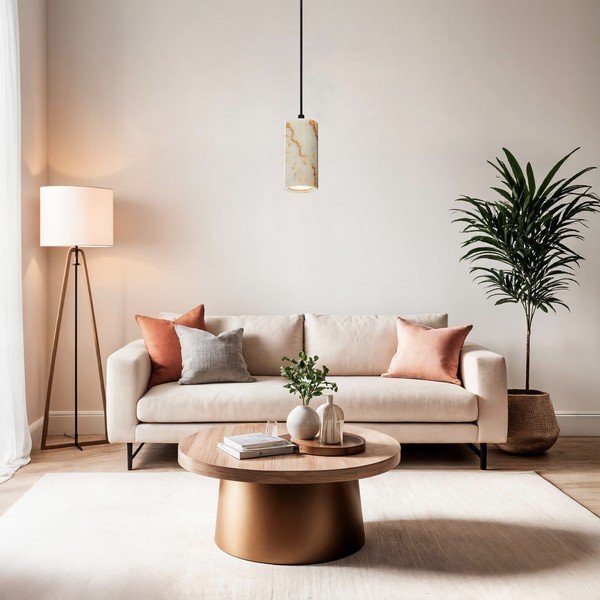 Krem viseća svjetiljka s mramornim sjenilom ø 6,5 cm Selma – Opviq lights-image-3