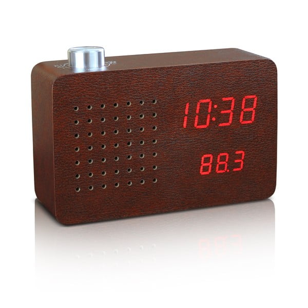 Tamnosmeđa budilica i radio s crvenim LED zaslonom i Gingko Radio Click Clock