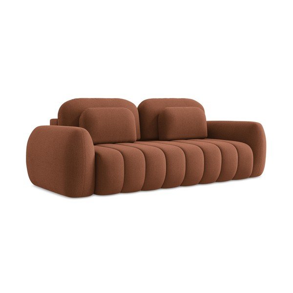 Sklopiva/s prostorom za pohranu sofa od bouclé tkanine boja terakote 266 cm Pele – Makamii-image-1