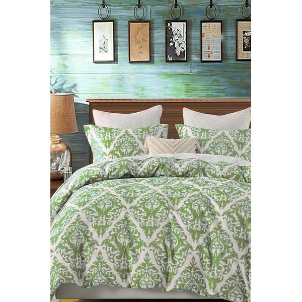 Zelena/siva posteljina za bračni krevet/za produženi krevet od renforce pamuka s uključenom plahtom/4-dijelna 200x220 cm Damask – Mila Home