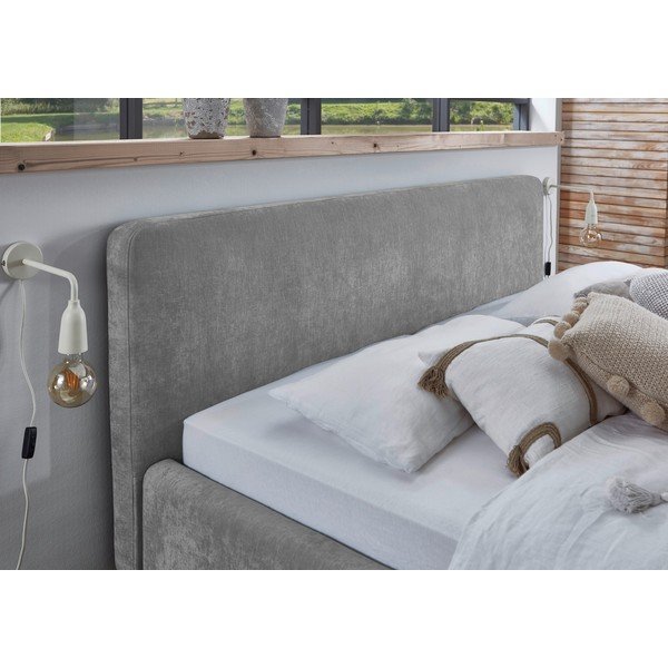 Sivi tapecirani bračni krevet s podnicom 180x200 cm Mattis – Meise Möbel-image-4