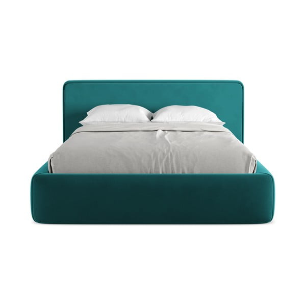Tirkizni tapecirani bračni krevet s prostorom za odlaganje s podnicom 140x200 cm Kiana – Makamii-image-4