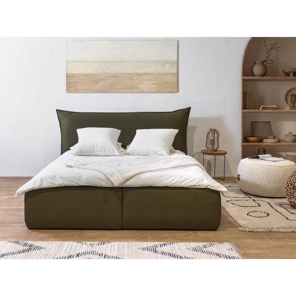 Tamno zeleni tapecirani bračni krevet s prostorom za odlaganje s podnicom 180x200 cm Jade – Bobochic Paris-image-1