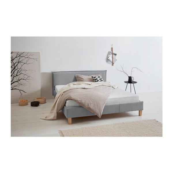 Sivi tapecirani bračni krevet s podnicom 200x200 cm Tina – Ropez-image-2