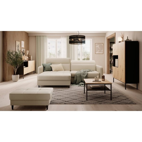 Bež baršunasti sklopiva/s prostorom za odlaganje kutna garnitura (s lijevim kutom/s ležaljkom) Gomsi – ELTAP-image-1