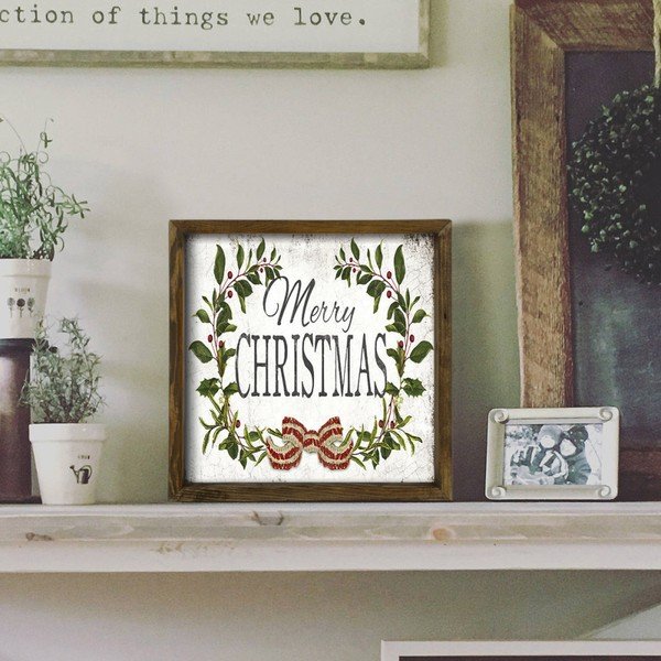 Slika u okviru od borovog drveta Christmas Leaf, 34 x 34 cm-image-1