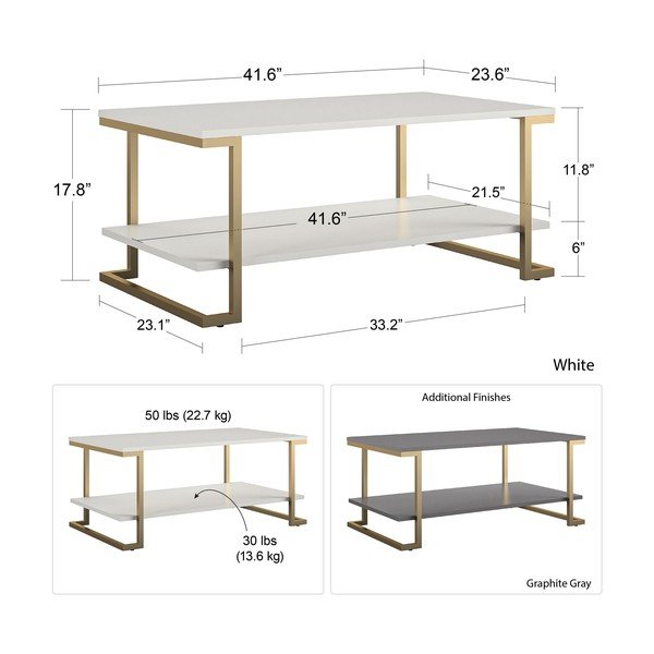 Stol za kavu u bijelo-zlatnoj boji CosmoLiving by Cosmopolitan Camila, 106 x 45 cm-image-4