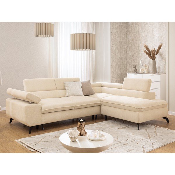 Krem kutna garnitura od šenila (s desnim kutom/u obliku slova L) Marbeya  – Ropez-image-1