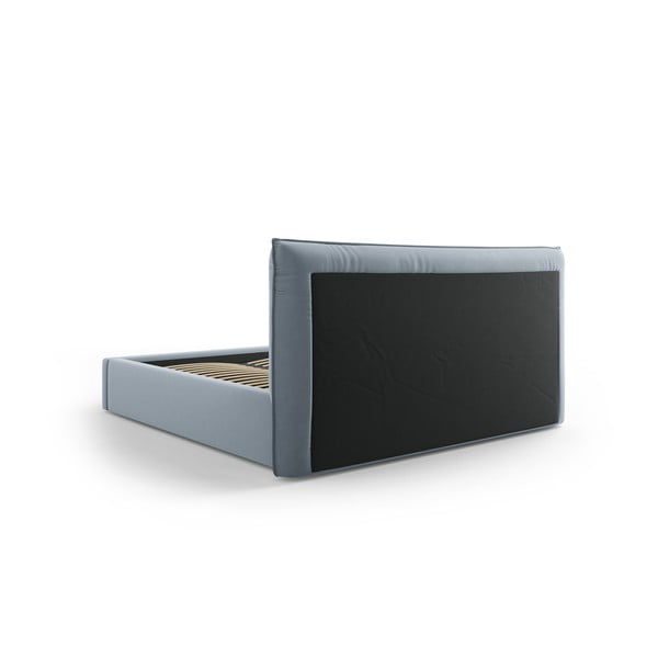 Svijetlo plavi tapecirani bračni krevet s prostorom za pohranu s podnicom 160x200 cm Elio – Milo Casa-image-3