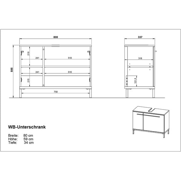 Svijetlo bež ormarić ispod umivaonika u dekoru oraha 80x59 cm Yonkers - Germania-image-3