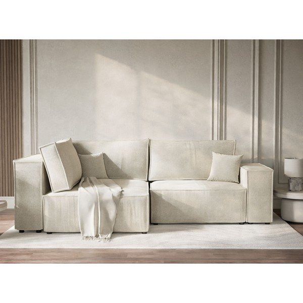 Krem sklopiva/s prostorom za odlaganje kutna garnitura od šenila (s lijevim kutom/u obliku slova L) Tonga – Maison de Rêve-image-1