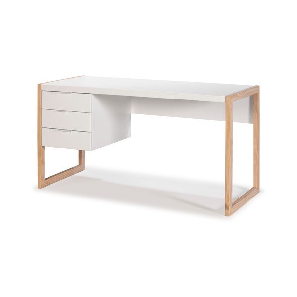 Bijeli radni stol s nogama od borovog drva Marckeric Frank-image-3