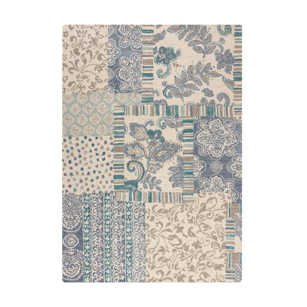 Plavi/bež ručno rađen vunen tepih 120x170 cm Eloise Patchwork – Flair Rugs