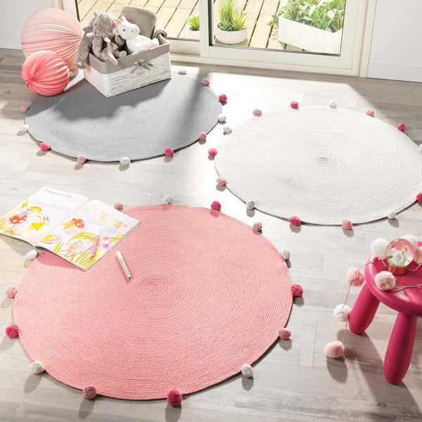 Svijetlo sivi okrugli tepih ø 90 cm Pompomparty – douceur d'intérieur-image-1