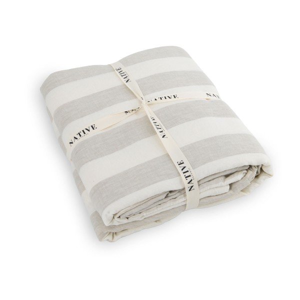 Svijetlo siva/krem lanena posteljina za bračni krevet 200x200 cm Natural Stripes – Native Natural-image-3