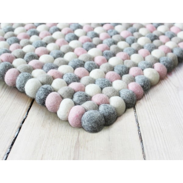 Ružičasto-sivi tepih od vunenih pompona Wooldot Ball Rugs, 100 x 150 cm