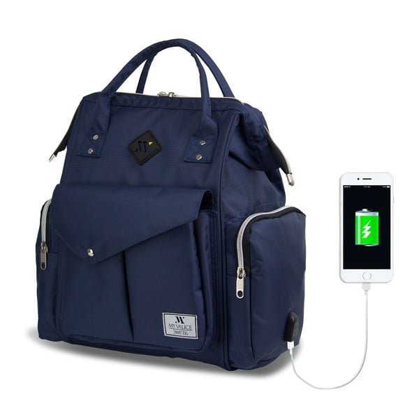 Tamnoplavi ruksak za majke s USB priključkom My Valice HAPPY MOM Baby Care Backpack
