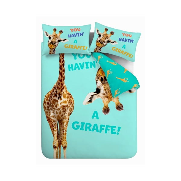 Tirkizna dječja posteljina za krevet za jednu osobu 135x200 cm Havin A Giraffe – Catherine Lansfield