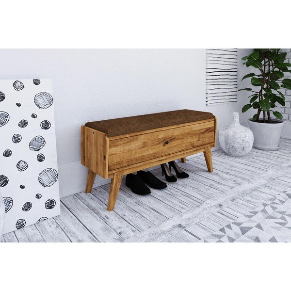 Klupa za odlaganje od hrastovine s narančastim sjedalom Retro - The Beds-image-1