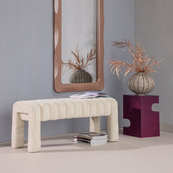 Bež podstavljena klupa od bouclé tkanine Frex – WOOOD-image-3