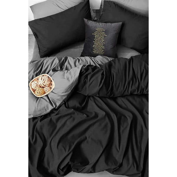 Crno-siva pamučna posteljina za bračni krevet/s produženom plahtom  200x220 cm - Mila Home