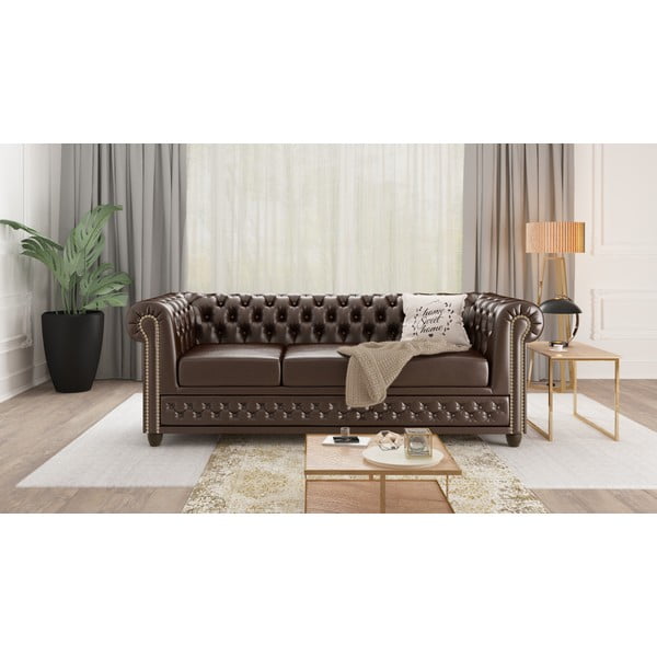 Tamno smeđa sofa od imitacije kože 203 cm York - Ropez-image-1