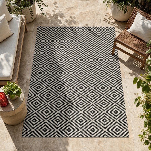 Crno-bijeli vanjski tepih NORTHRUGS Karo, 80 x 200 cm-image-1