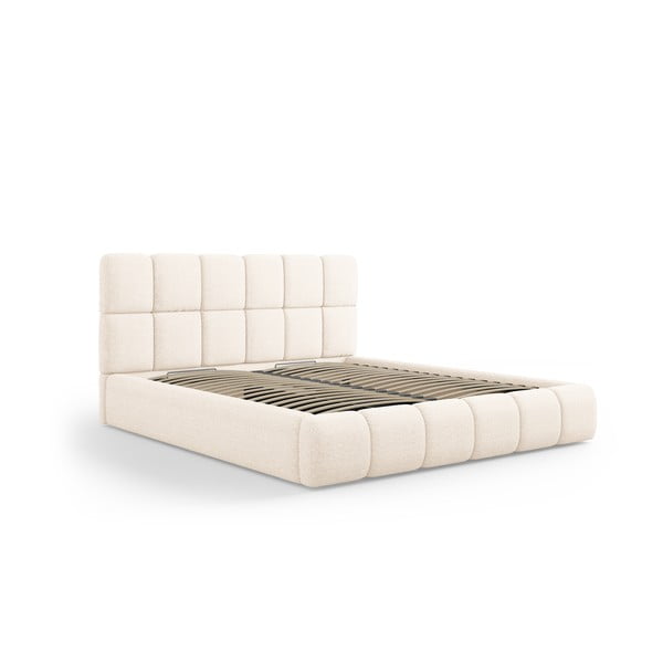 Krem tapecirani bračni krevet s prostorom za odlaganje s podnicom 140x200 cm Bellis – Micadoni Home
