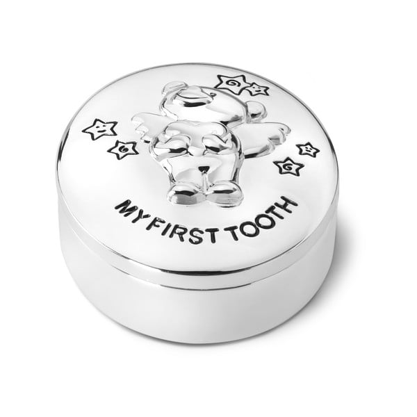 Metalna kutijica za prvi mliječni zub u sjajno srebrnoj boji ø 5,5x2 cm Twinkle – Zilverstad-image-1
