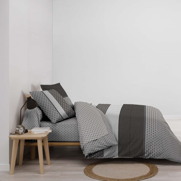 Crno-bijela pamučna posteljina za bračni krevet/za produženi krevet s uključenom plahtom/6-dijelna 240x220 cm Meiko – douceur d'intérieur-image-1