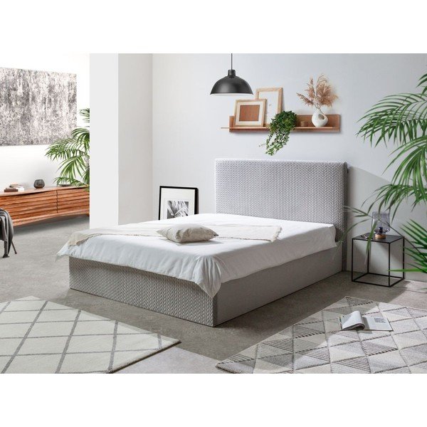 Svijetlo sivi tapecirani bračni krevet s prostorom za pohranu s podnicom 160x200 cm Adele - Bobochic Paris-image-1