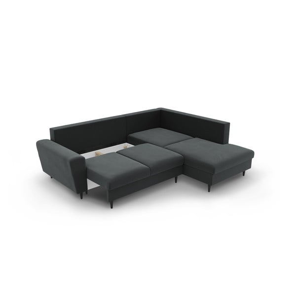 Tamno siva baršunasti sklopiva/s prostorom za odlaganje kutna garnitura (s desnim kutom/u obliku slova L) Kyoto – Cosmopolitan Design-image-3