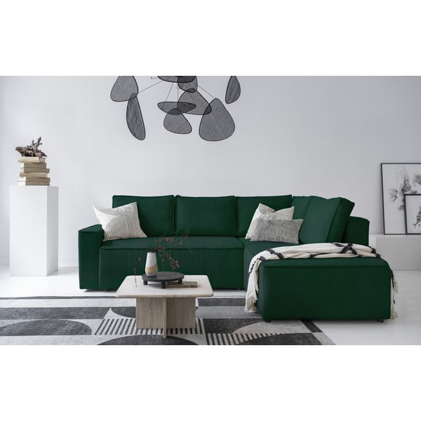 Tamno zelena sklopiva kutna garnitura od samta (s desnim kutom) Brave Dave – Miuform-image-1