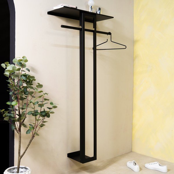 Crna željezna zidna vješalica s policom 70 cm Luno Large – Spinder Design-image-1