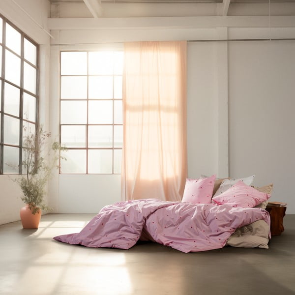 Ružičasta posteljina za krevet za jednu osobu od pamučnog perkala 140x200 cm Daisy – JUNA-image-4