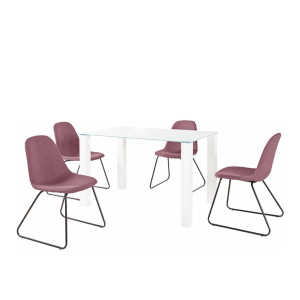 Komplet bijelog stola za blagovanje i 4 crvene blagovaonske stolice Støraa Dante Colombo