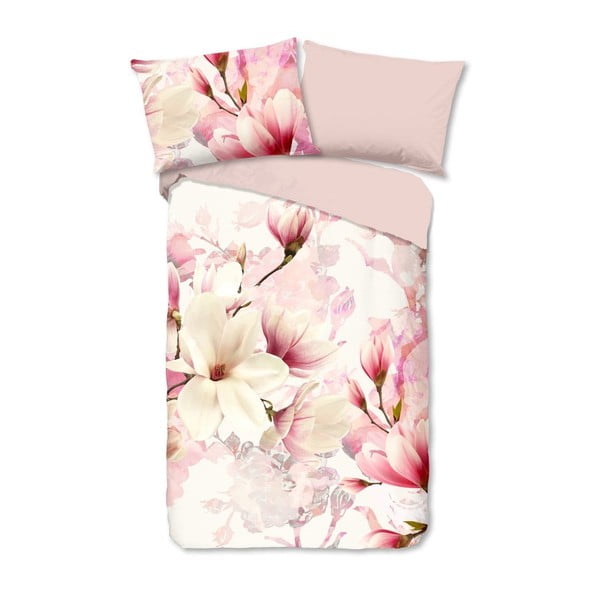 Bijelo-roza flanelska posteljina za krevet 140x200 cm Christel – Dobro jutro