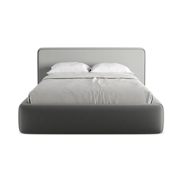 Sivi tapecirani bračni krevet s prostorom za odlaganje s podnicom 140x200 cm Kiana – Makamii-image-4