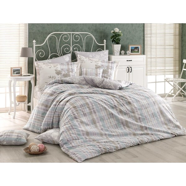 Pamučna posteljina od poplina s posteljinom za bračni krevet Eleanora, 200 x 220 cm