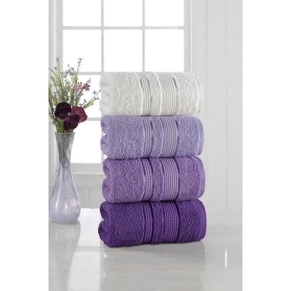 Set od 4 ručnika Pure Cotton Purple, 50 x 85 cm