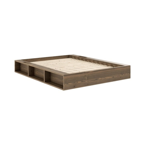 Smeđi bračni krevet od borovine s podnicom 140x200 cm Ziggy – Karup Design