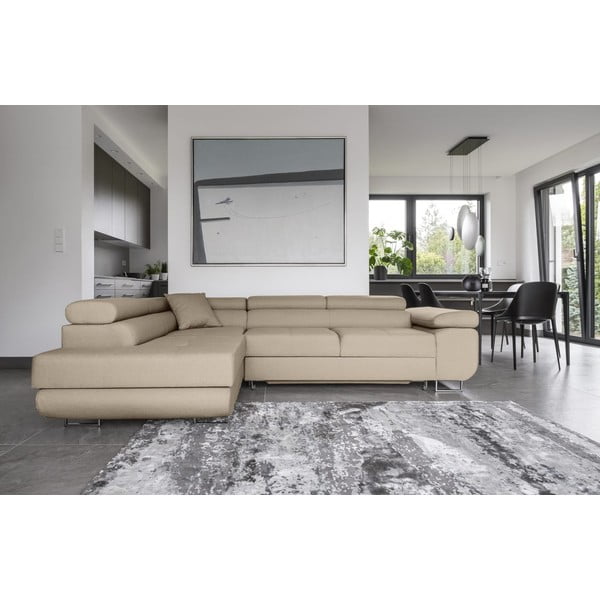 Bež sklopiva/s prostorom za odlaganje kutna garnitura (s lijevim kutom/u obliku slova L) Anton – ELTAP-image-1