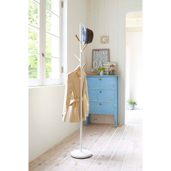 Bijela podna vješalica s detaljima od bukovine YAMAZAKI Plain Pole Hanger-image-1