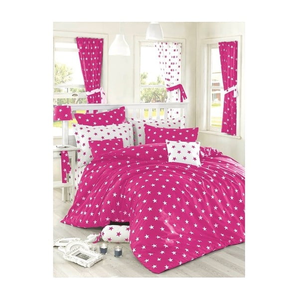 Ružičasta posteljina za bračni krevet Crna noć, 200 x 220 cm